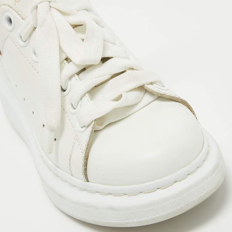 Pre Owned Alexander McQueen White/Gold Leather Oversized Sneakers Size 36