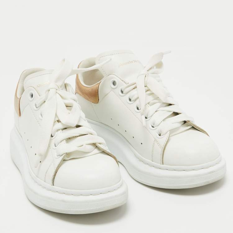 Pre Owned Alexander McQueen White/Gold Leather Oversized Sneakers Size 36