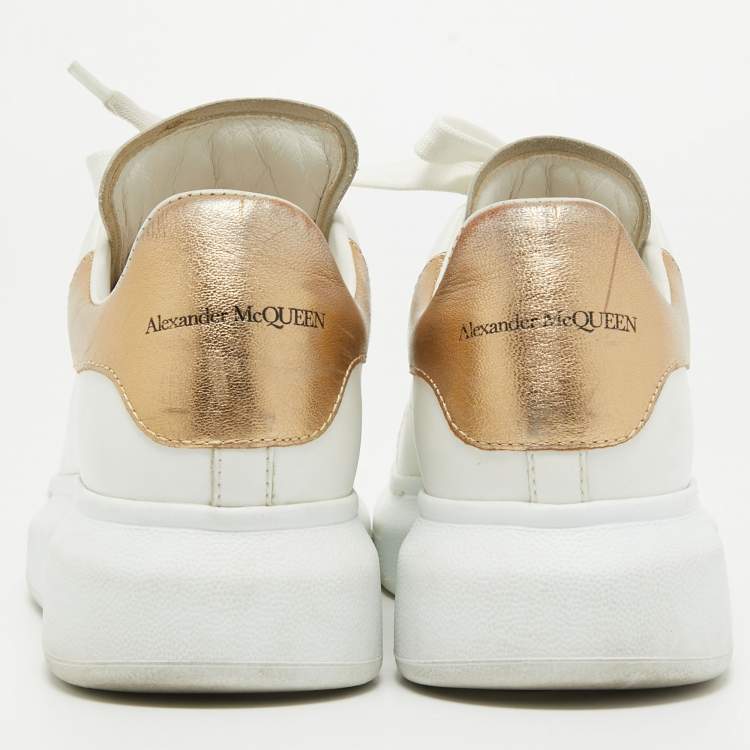 Pre Owned Alexander McQueen White/Gold Leather Oversized Sneakers Size 36