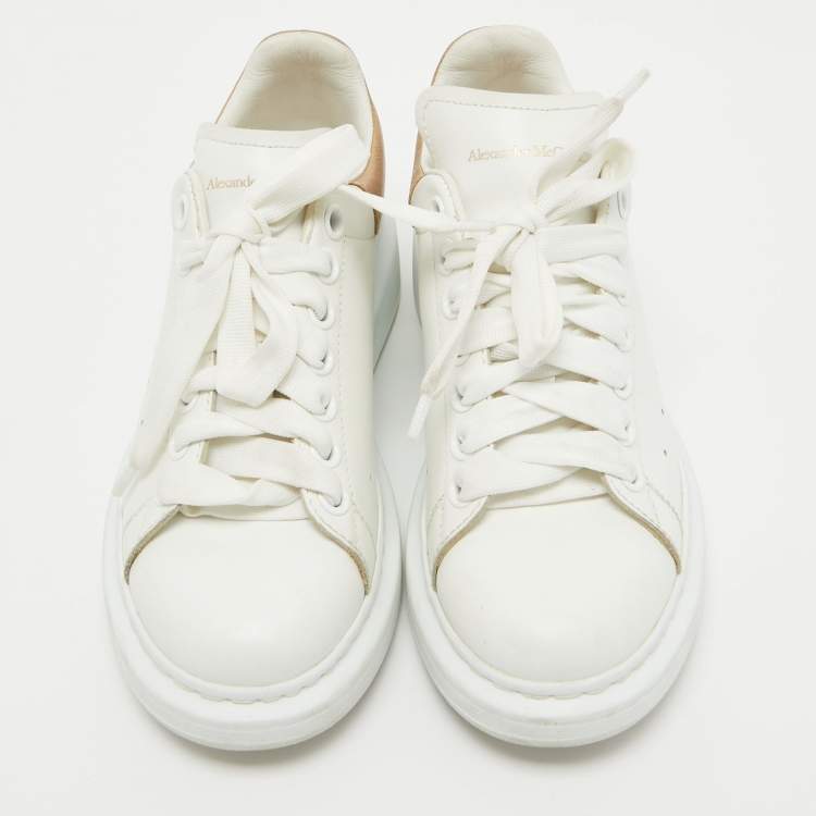 Pre Owned Alexander McQueen White/Gold Leather Oversized Sneakers Size 36