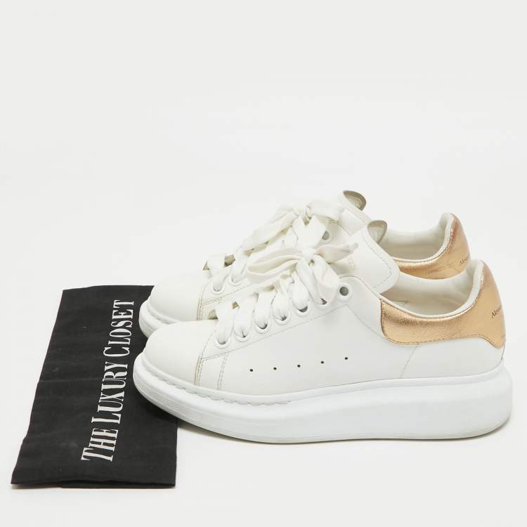 Pre Owned Alexander McQueen White/Gold Leather Oversized Sneakers Size 36
