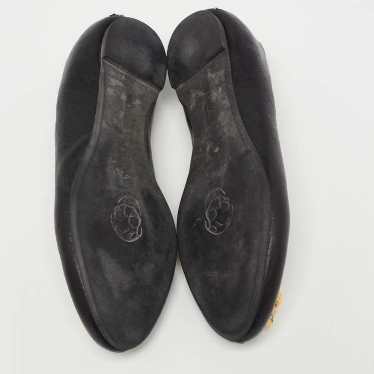 Pre Owned Alexander McQueen Black Leather Skull Ballet Flats Size 37