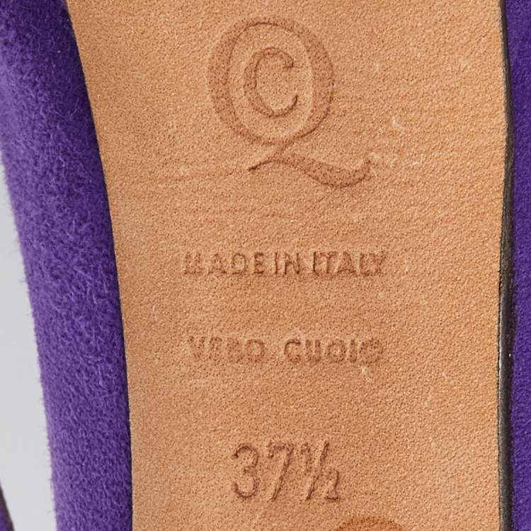 Pre Owned Alexander McQueen Purple Suede Skull Embellished Peep Toe Platform Pumps Size 37.5