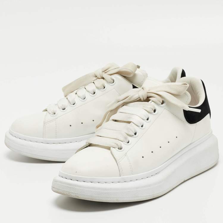Pre Owned Alexander McQueen White/Black Leather Oversized Sneakers Size 38