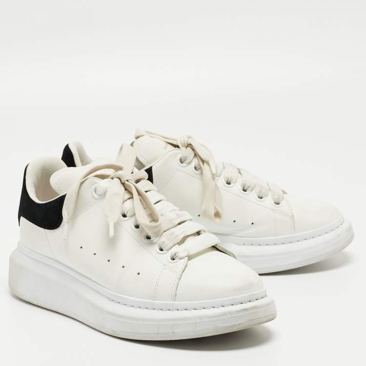 Pre Owned Alexander McQueen White/Black Leather Oversized Sneakers Size 38