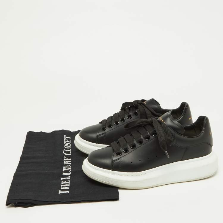 Pre Owned Alexander McQueen Black Leather Oversized Sneakers Size 37