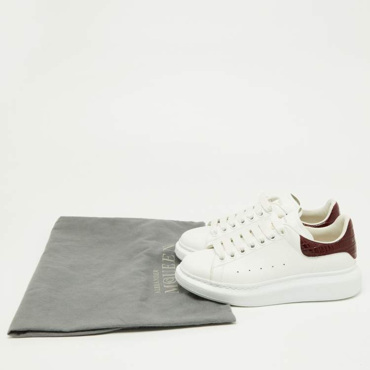 Pre Owned Alexander McQueen White/Red Croc Embossed and Leather Oversized Sneakers Size 37
