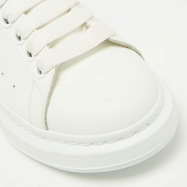 Pre Owned Alexander McQueen White/Red Croc Embossed and Leather Oversized Sneakers Size 37