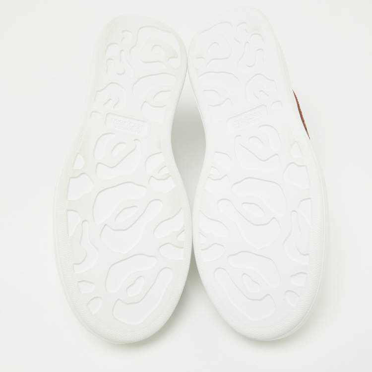 Pre Owned Alexander McQueen White/Red Croc Embossed and Leather Oversized Sneakers Size 37