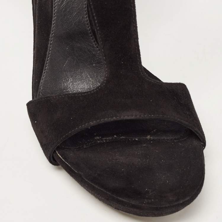 Pre Owned Alexander McQueen Black Suede Oversized Ankle Bow Tie Sandals Size 40.5