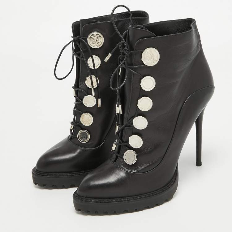 Pre Owned Alexander McQueen Black Leather Lace Up Platform Ankle Boots Size 40