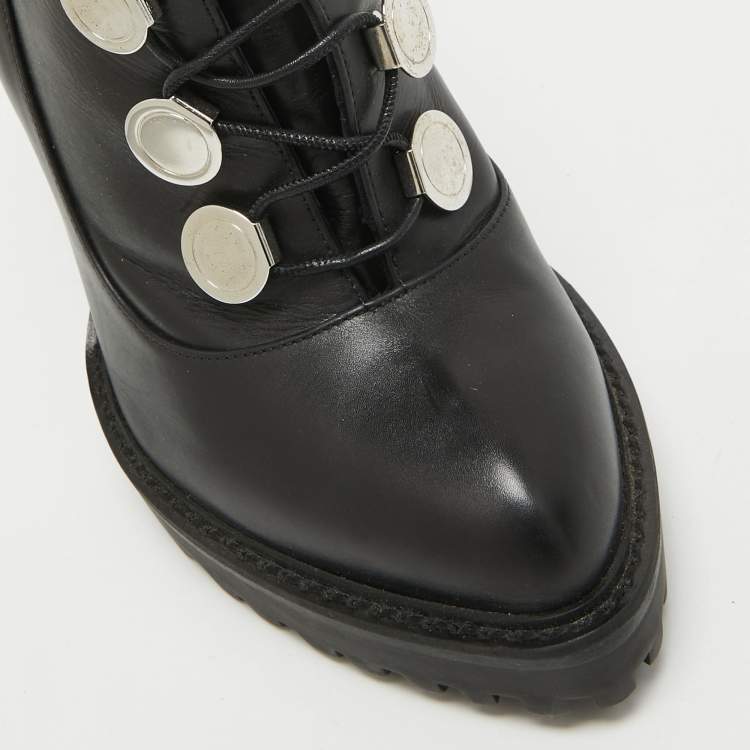 Pre Owned Alexander McQueen Black Leather Lace Up Platform Ankle Boots Size 40