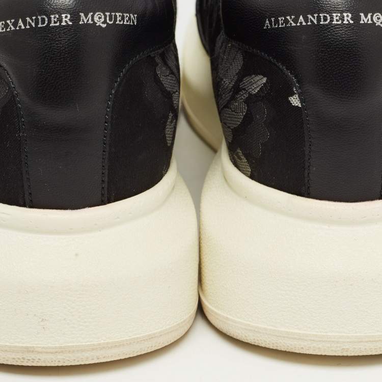 Pre Owned Alexander McQueen Black Floral Brocade Fabric Slip On Sneakers Size 40