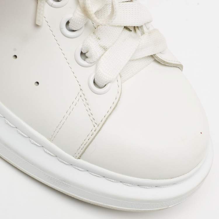 Pre Owned Alexander McQueen White Leather and Suede Larry  Sneakers Size 38.5