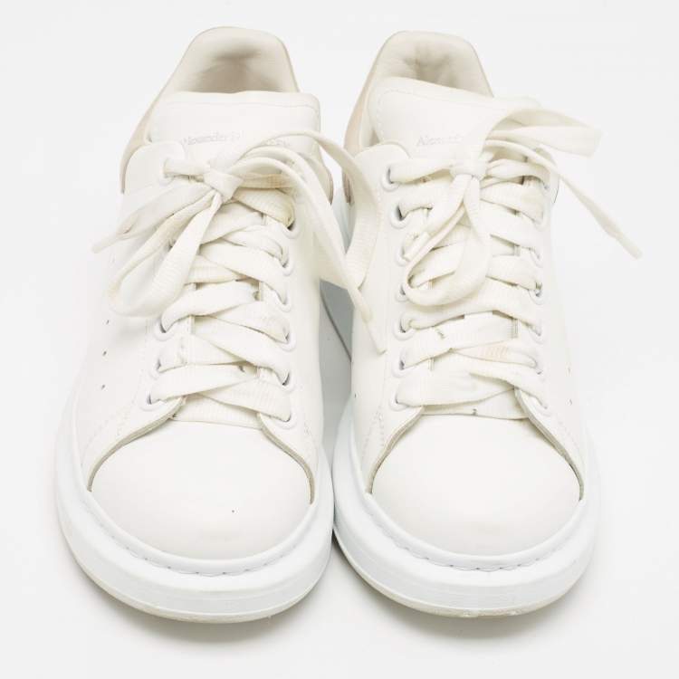 Pre Owned Alexander McQueen White Leather and Suede Larry  Sneakers Size 38.5