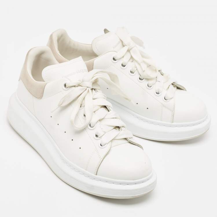 Pre Owned Alexander McQueen White Leather and Suede Larry  Sneakers Size 38.5