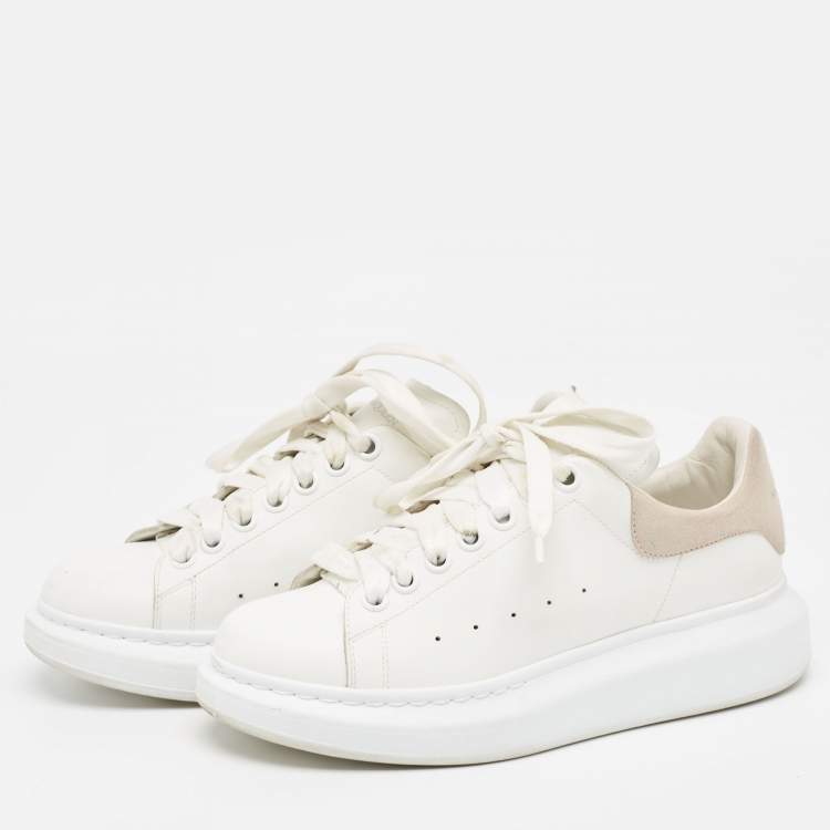 Pre Owned Alexander McQueen White Leather and Suede Larry  Sneakers Size 38.5