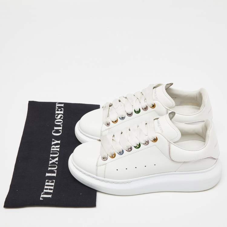 Pre Owned Alexander McQueen White Leather And Suede Oversized Sneakers Size 37.5