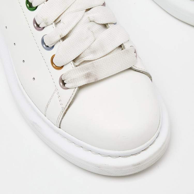 Pre Owned Alexander McQueen White Leather And Suede Oversized Sneakers Size 37.5