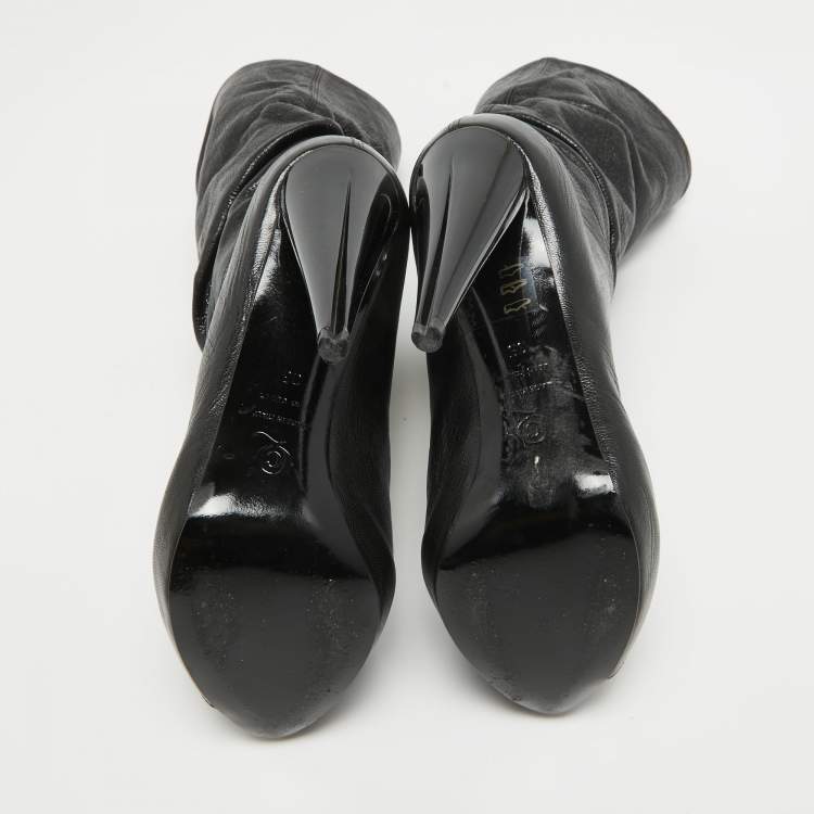 Pre Owned Alexander McQueen Black Leather Peep Toe Ankle Boots Size 35