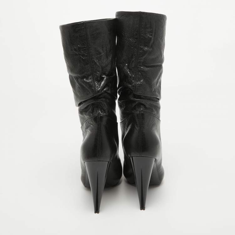 Pre Owned Alexander McQueen Black Leather Peep Toe Ankle Boots Size 35
