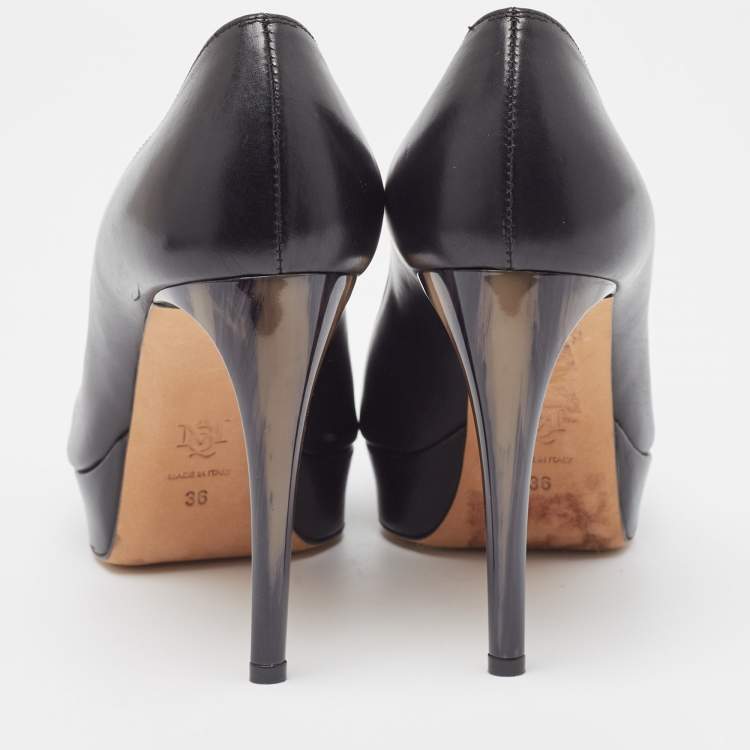 Pre Owned Alexander McQueen Black Leather Horn Heel Platform Pumps Size 36
