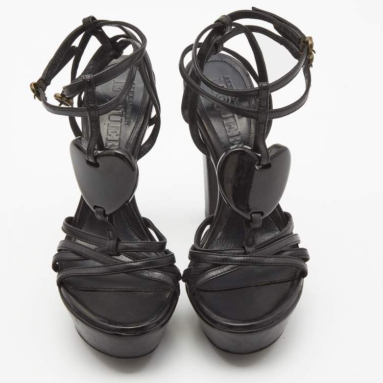 Pre Owned Alexander McQueen Black Leather Strappy Platform Sandals Size 35.5