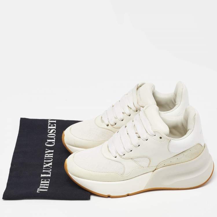 Pre Owned Alexander Mcqueen White Leather and Mesh Oversize Runner Low Top Sneakers Size 35