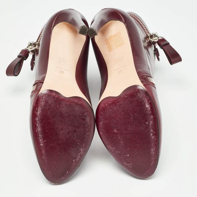 مملوكة مسبقًا Alexander McQueen Burgundy Leather Spiral Zip Detail Ankle Boots Size 39
