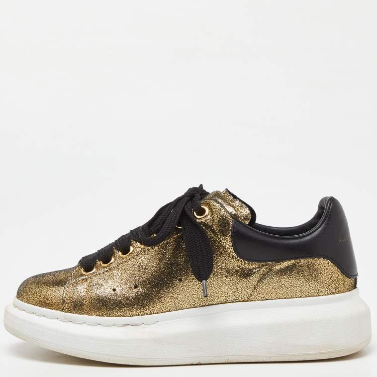 Alexander McQueen Gold Black Texture Leather Classic Larry Lace Up Sneakers Size 36.5 Alexander McQueen TLC