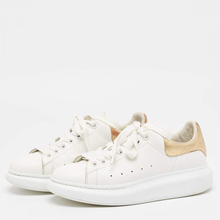 Pre Owned Alexander McQueen White/Gold Leather Oversized Sneakers Size 39