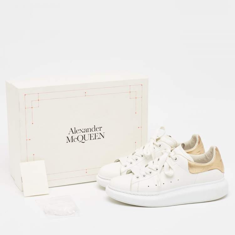 Pre Owned Alexander McQueen White/Gold Leather Oversized Sneakers Size 39