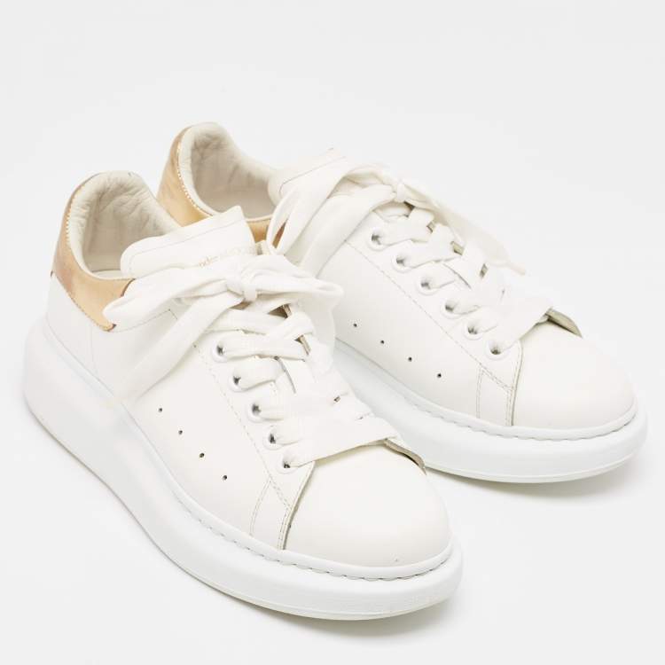 Pre Owned Alexander McQueen White/Gold Leather Oversized Sneakers Size 39