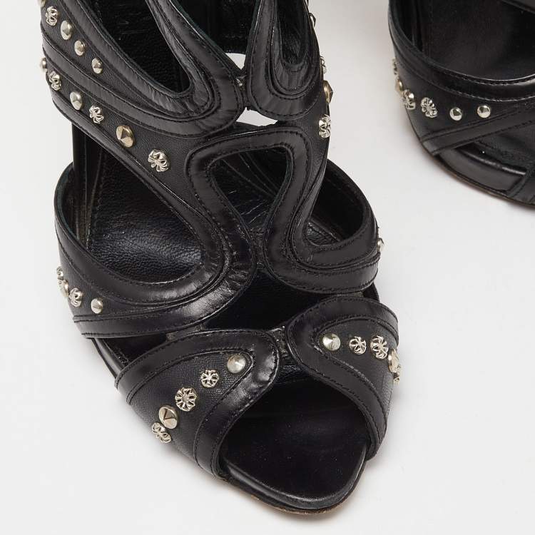 Pre Owned Alexander McQueen Black Leather Studded Strappy Sandals Size 38