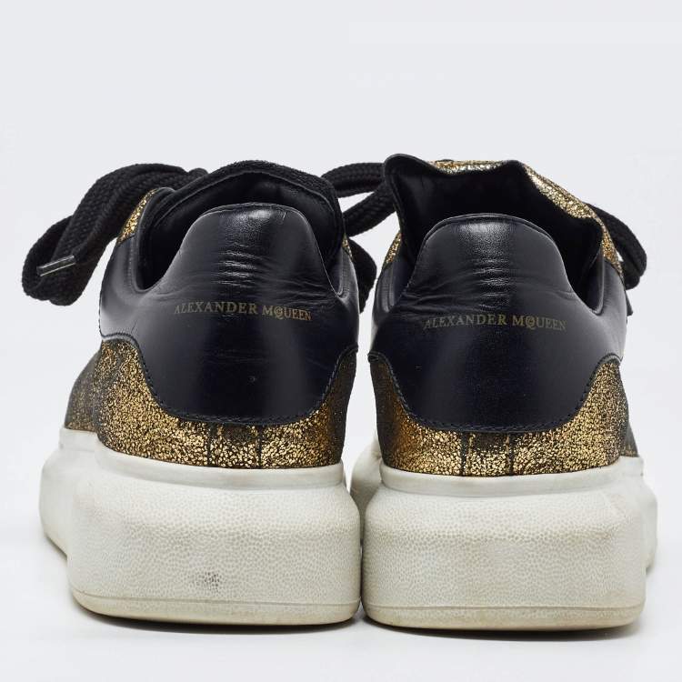Pre Owned Alexander McQueen Gold/Black Foil Leather Oversized Low Top Sneakers Size 39