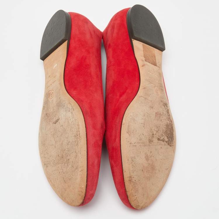 Pre Owned Alexander McQueen Red Suede Sequins Skull Smoking Slippers Size 37