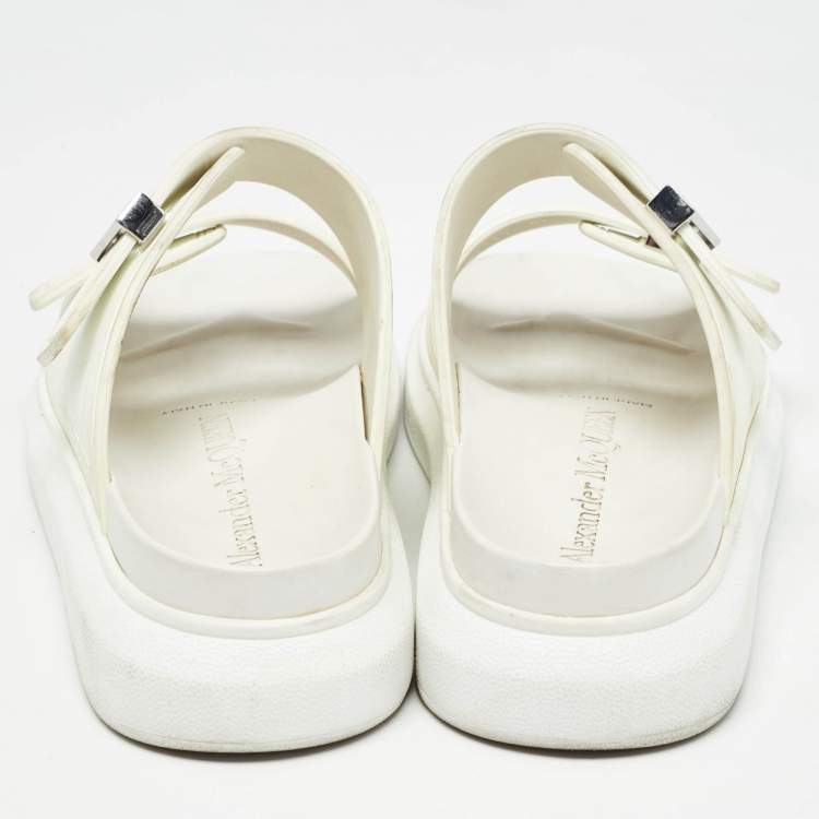 Pre Owned Alexander McQueen White Rubber Birke Buckle Slide Flats Size 37