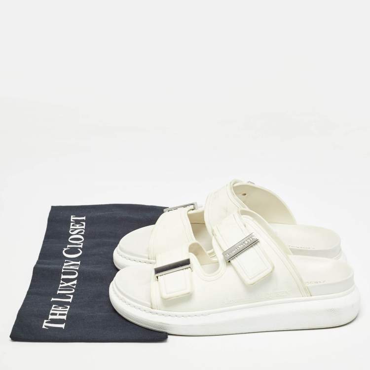 Pre Owned Alexander McQueen White Rubber Birke Buckle Slide Flats Size 37