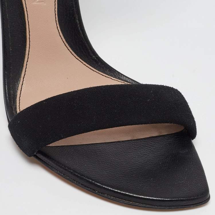 Pre Owned Alexander McQueen Black Suede Crystal Embellished Ankle Cuff Sandals Size 36