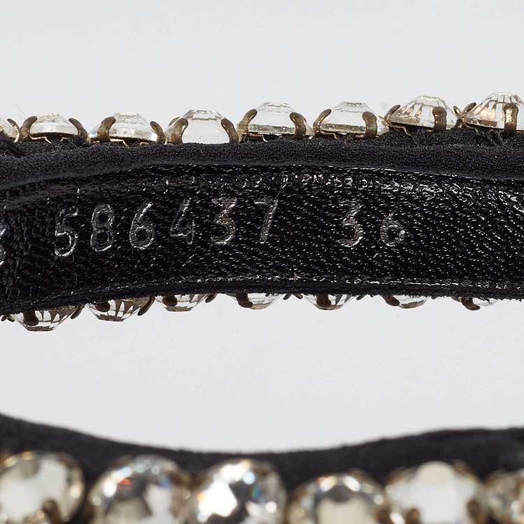 Pre Owned Alexander McQueen Black Suede Crystal Embellished Ankle Cuff Sandals Size 36