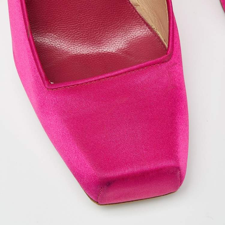 Pre Owned Alexander McQueen Magenta Satin Square Toe Platform Pumps Size 38.5
