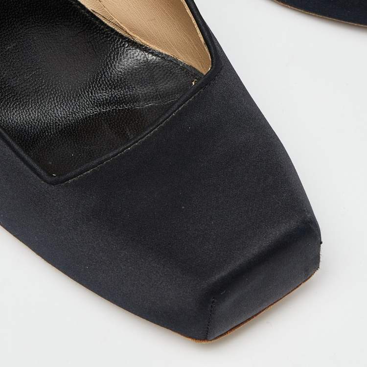 Pre Owned Alexander McQueen Black Satin Square Toe Platform Pumps Size 38.5