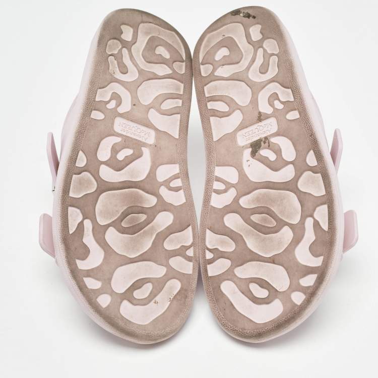 Pre Owned Alexander McQueen Pink Rubber Buckle Details Flat Slides Size 37