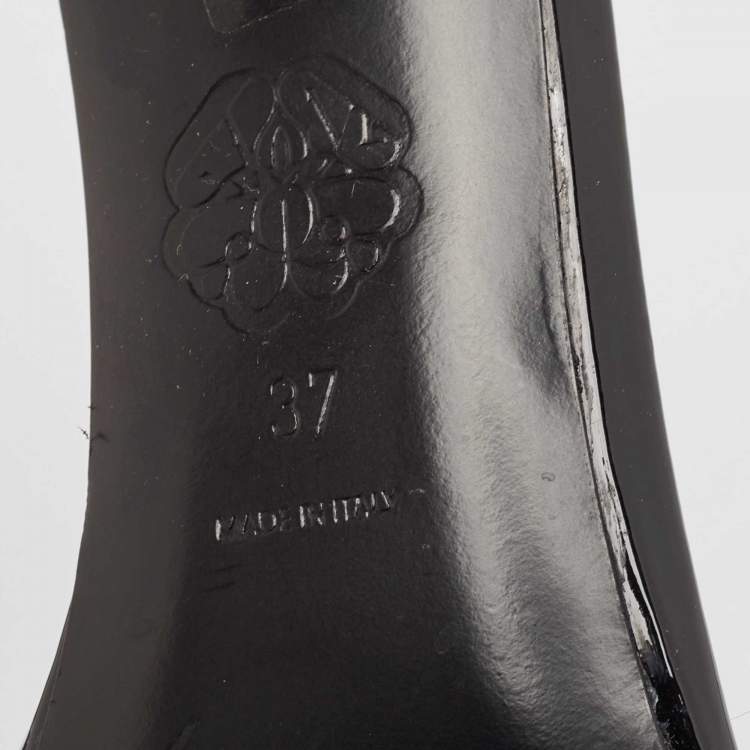 Pre Owned Alexander McQueen Black Patent Cutout Ankle Boots Size 37