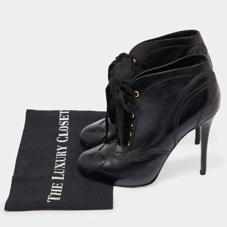 Pre Owned Alexander McQueen Black Leather Ankle Boots Size 38.5