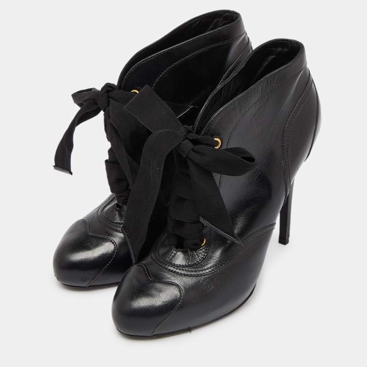 Pre Owned Alexander McQueen Black Leather Ankle Boots Size 38.5