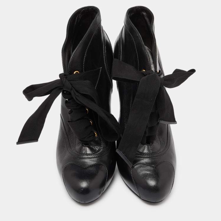 Pre Owned Alexander McQueen Black Leather Ankle Boots Size 38.5
