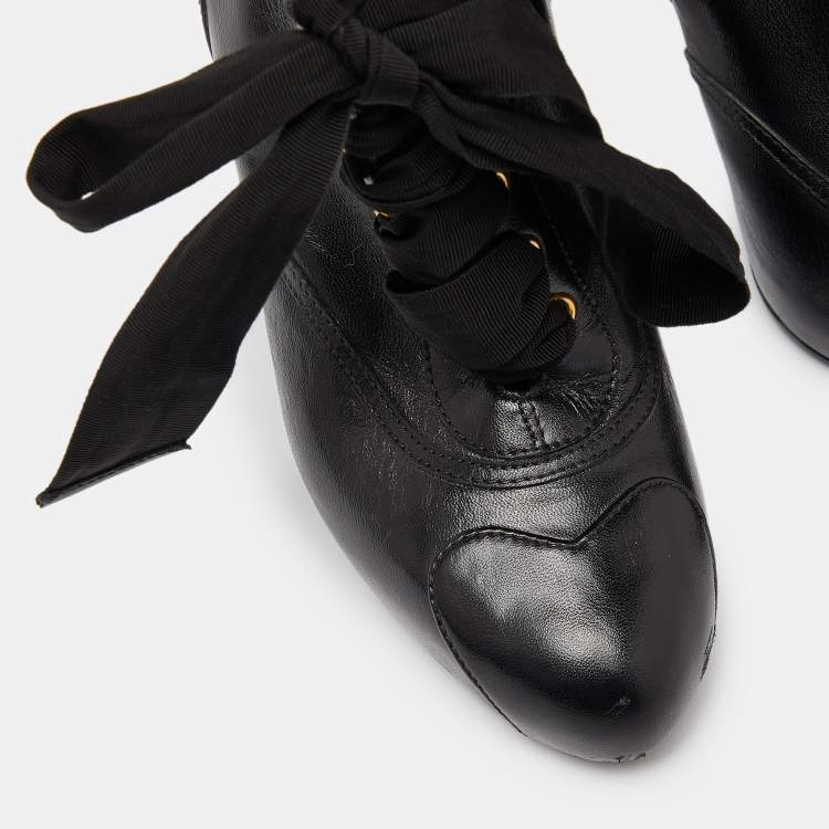Pre Owned Alexander McQueen Black Leather Ankle Boots Size 38.5
