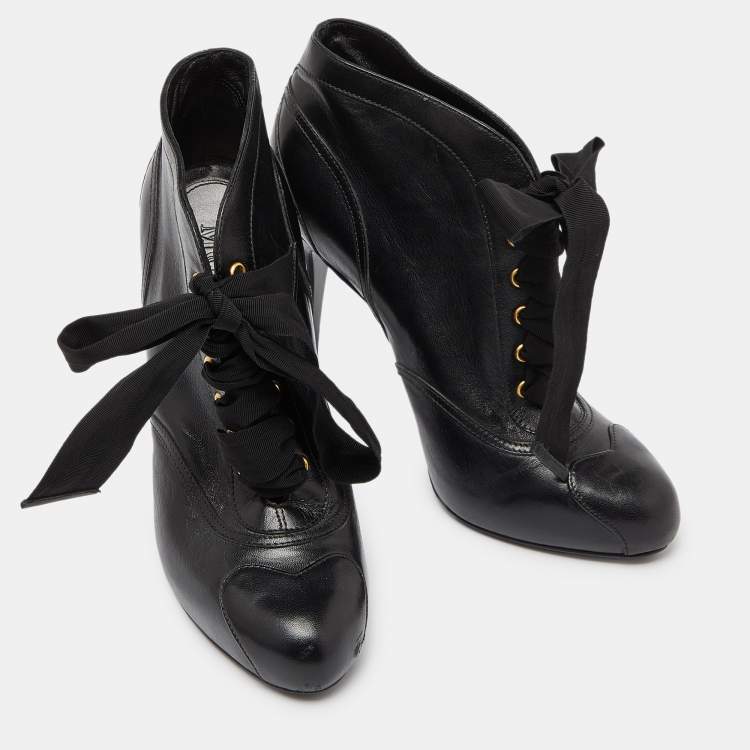 Pre Owned Alexander McQueen Black Leather Ankle Boots Size 38.5