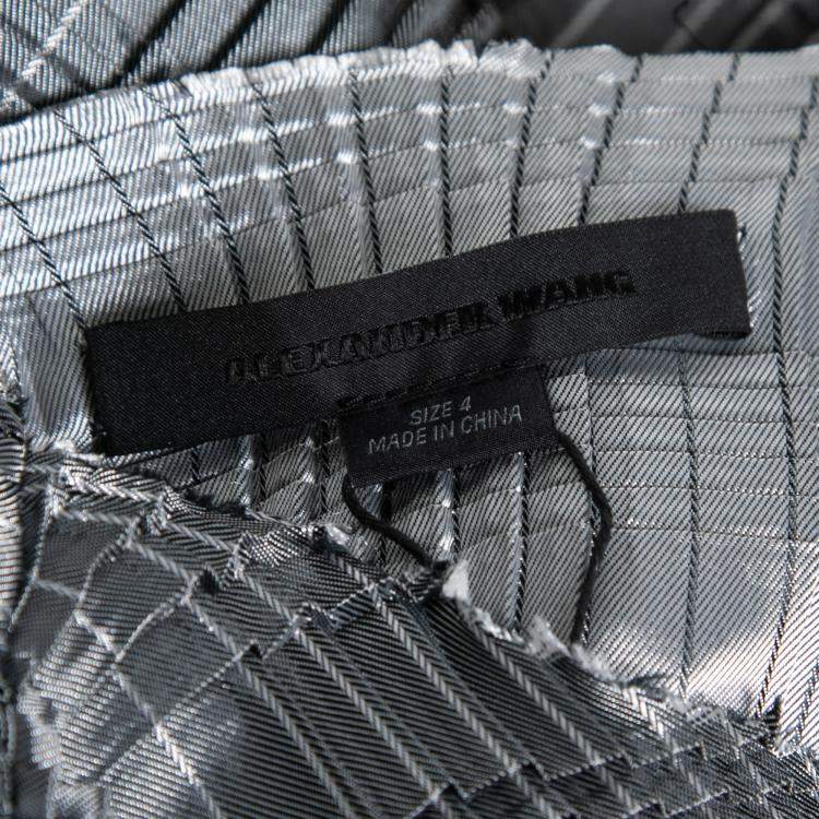 Pre Owned Alexander Wang Erosion Grey Pleated Satin Raw Edged Sheath Dress S
